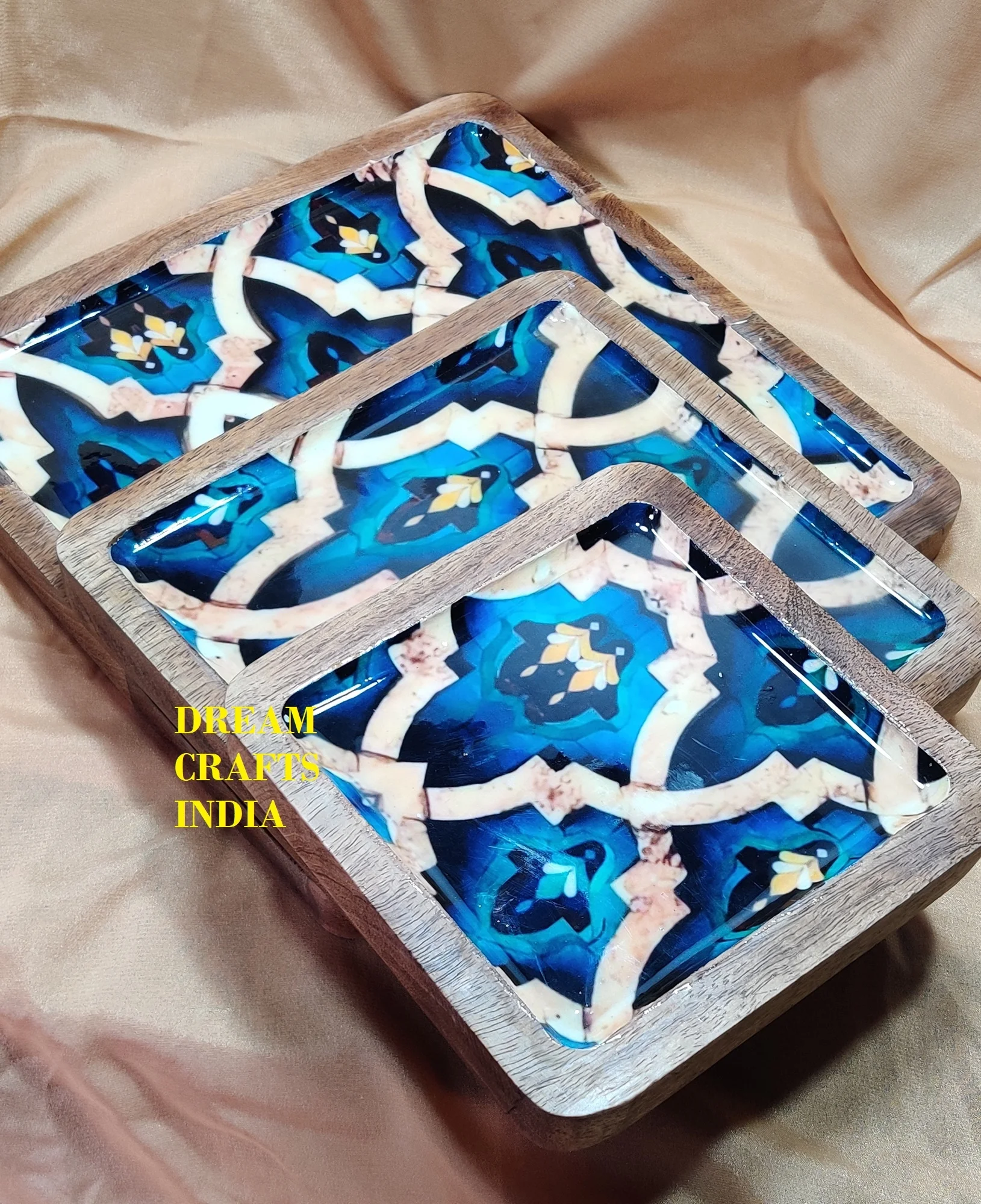 New look Solid Wood Dinner Plate Set Square Shape Customized Enamel Printed Food Grade Decorative Dessert Plates