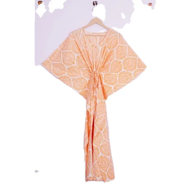 100% Cotton Kaftan Indian Handmade Long Kaftan Hand Block Print Women Casual Dress Summer Wear Women Clothing Kaftan