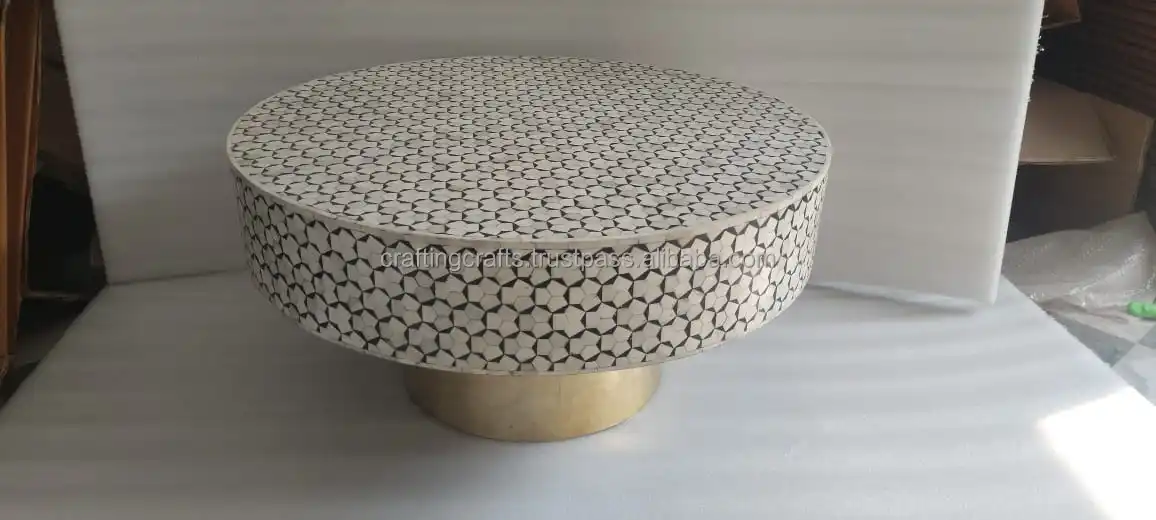 mother of pearl coffee table handmade by skilled artisans wholesale bone inlay coffee table for sale in bulk