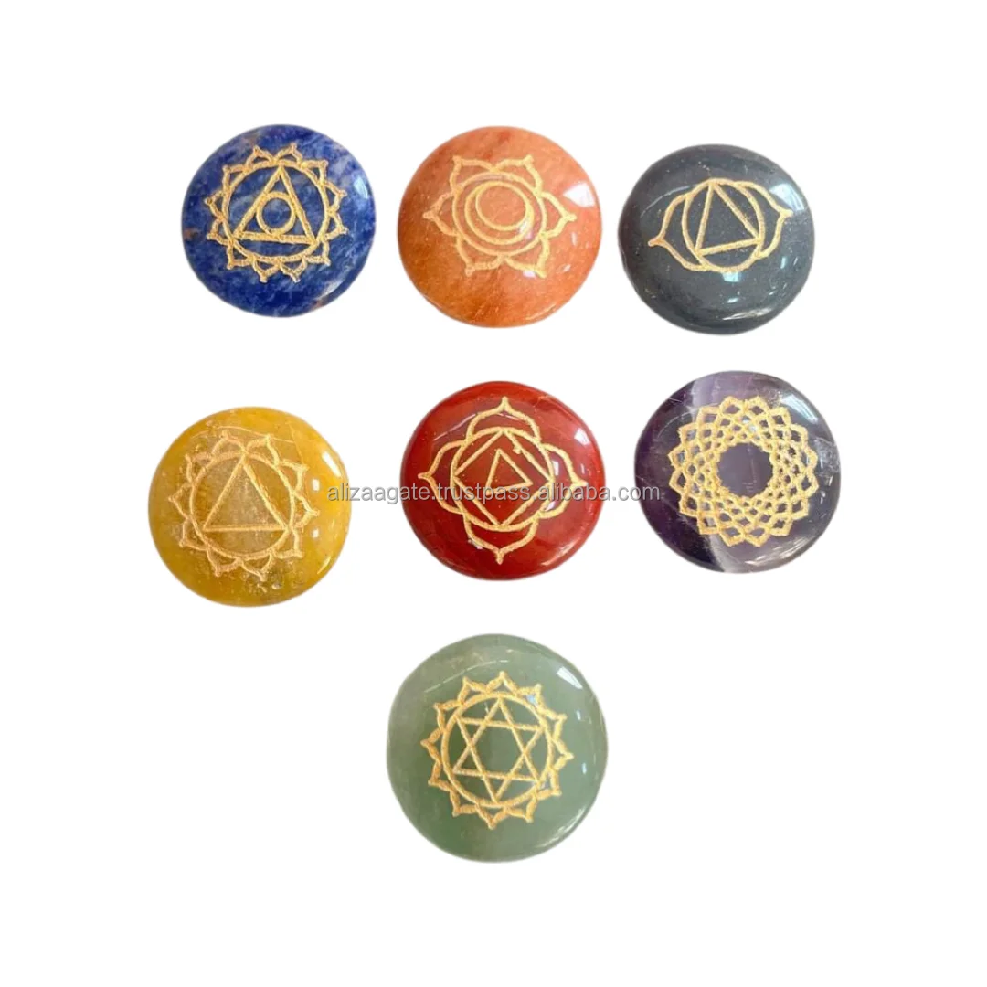 Wholesale Best Quality Seven Chakra Engraved Reiki Set With Box buy from Aliza Agate