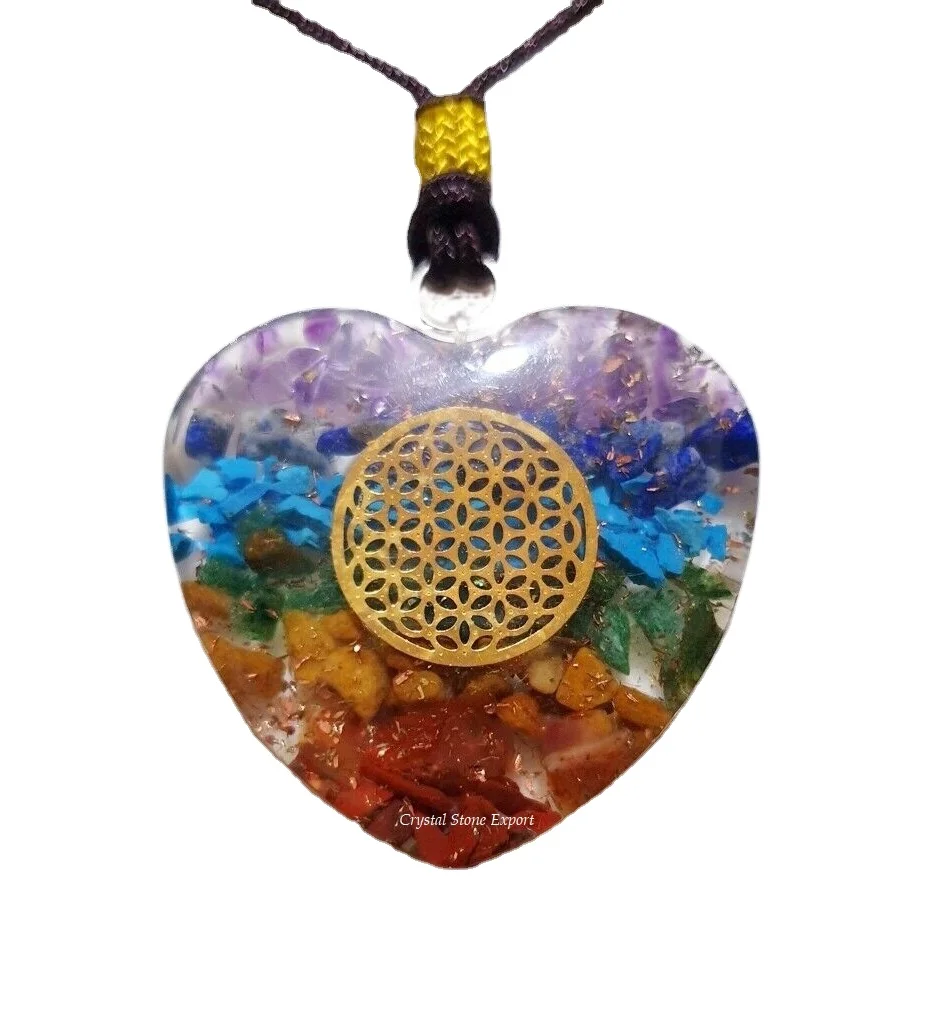 Seven Chakra Layered Orgone Pendant : Heart Shape Orgone Pendants : Wholesale Orgonite Pendants