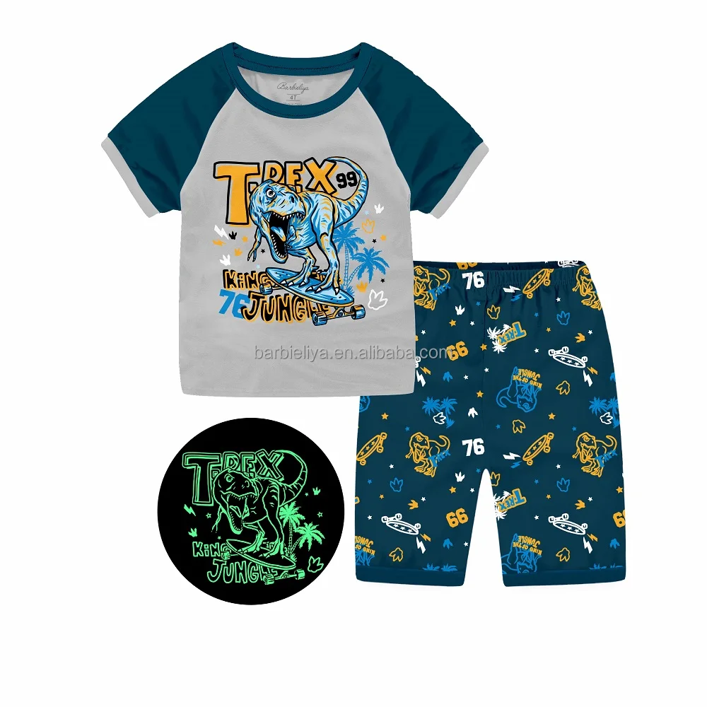 Boy Glow in the dark children pajamas kids car dinosaur cartoon pattern