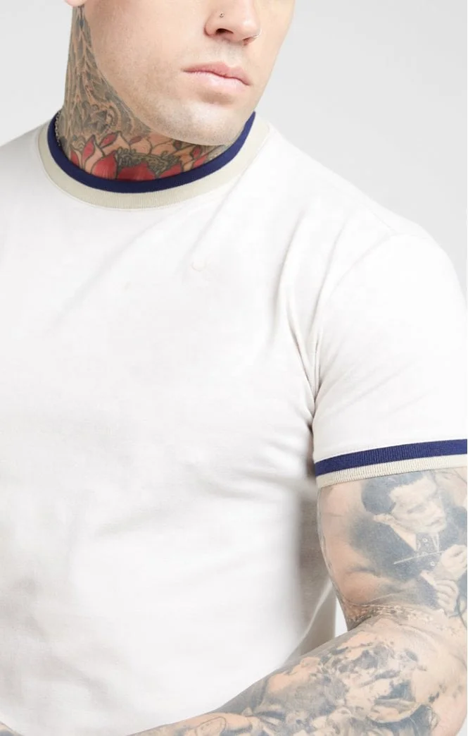 Оптовая продажа однотонная белая футболка с коротким рукавом в полоску высокого качества принтом на заказ