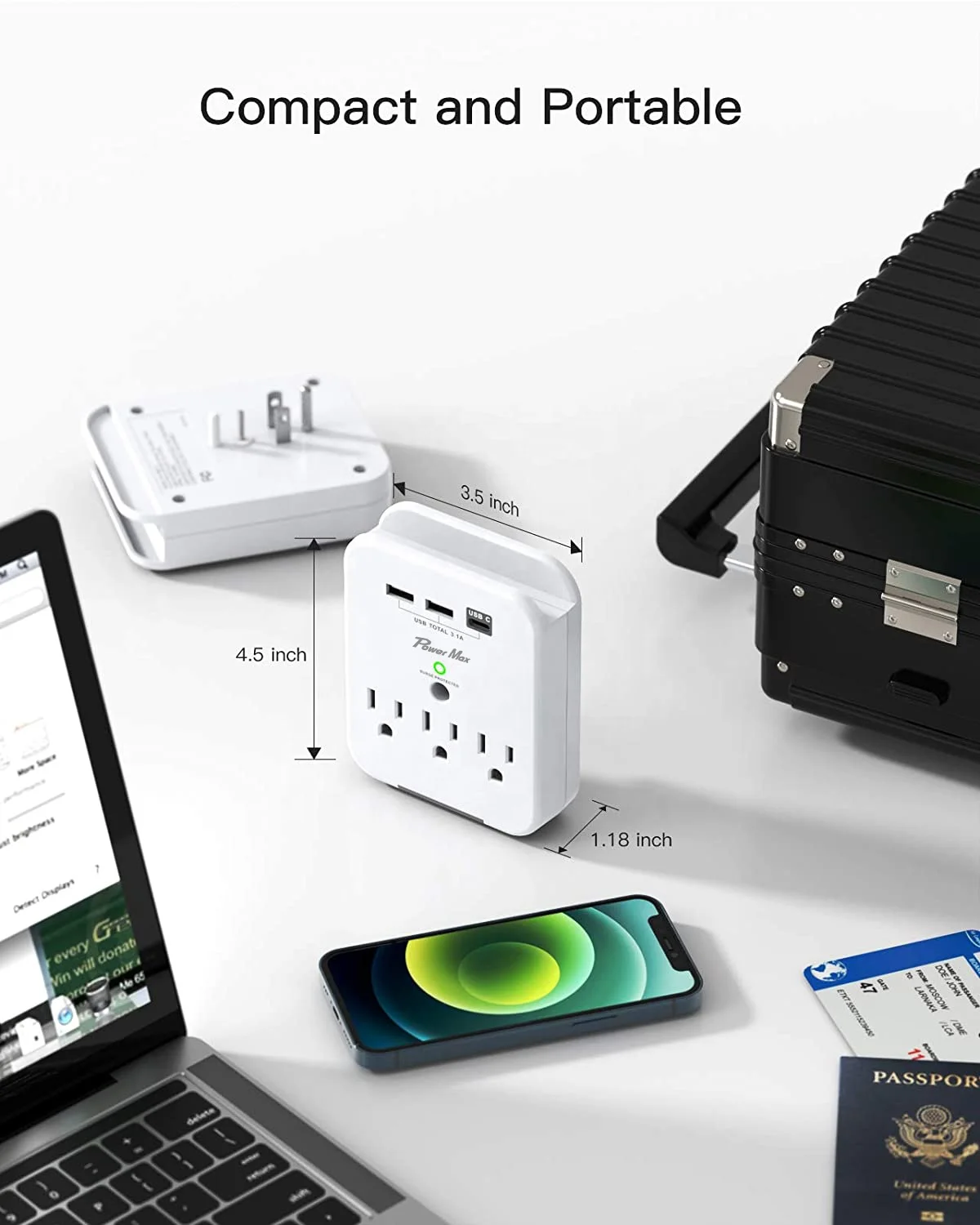 Hot Sale Wall Tap with USB,  ETL Certificate 3-outlet surge protector wall out extender with USB charging ports