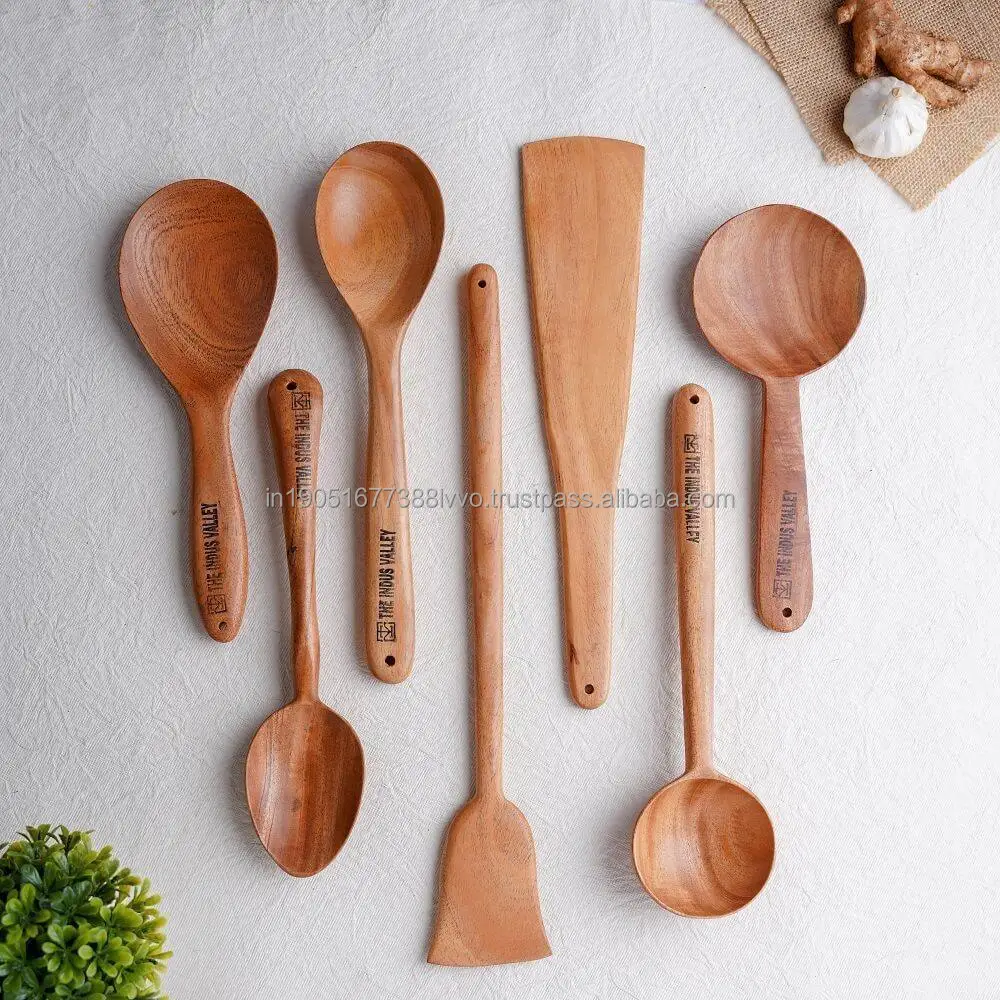 Handmade Wooden Cooking Spoons and Serving Spoon Set Light Weight