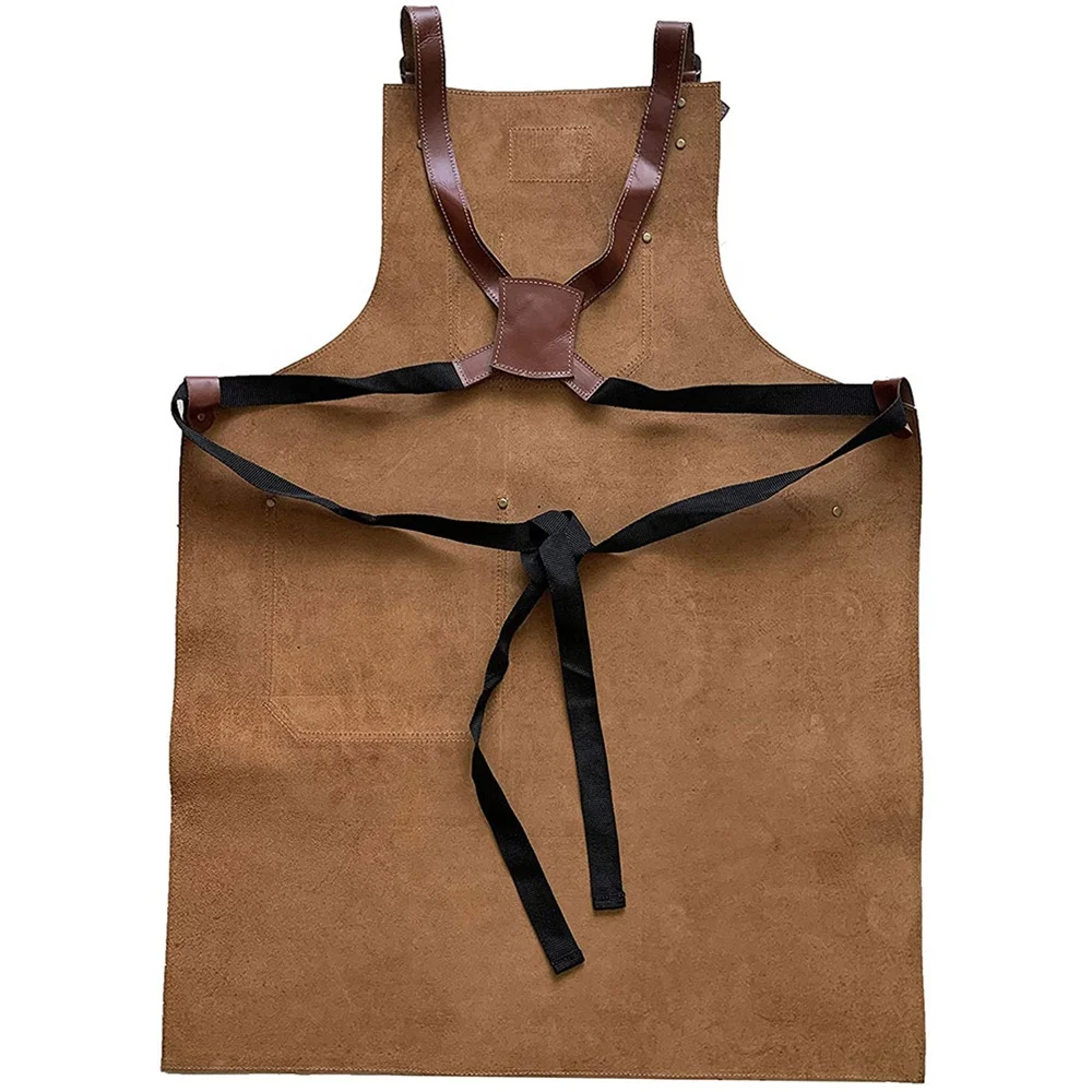 2021 Best Selling Adjustable Men Leather Apron Waterproof Oil Proof Industrial Apron