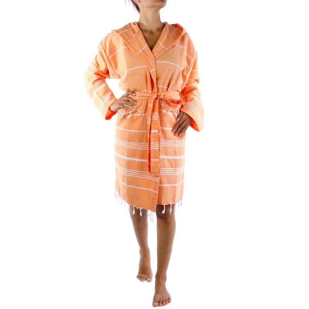 Pure Series Custom Logo Turkish Cotton Luxury Bathrobes for Women Men Lightweight Absorbent Hooded Hotel Robes with Tassels