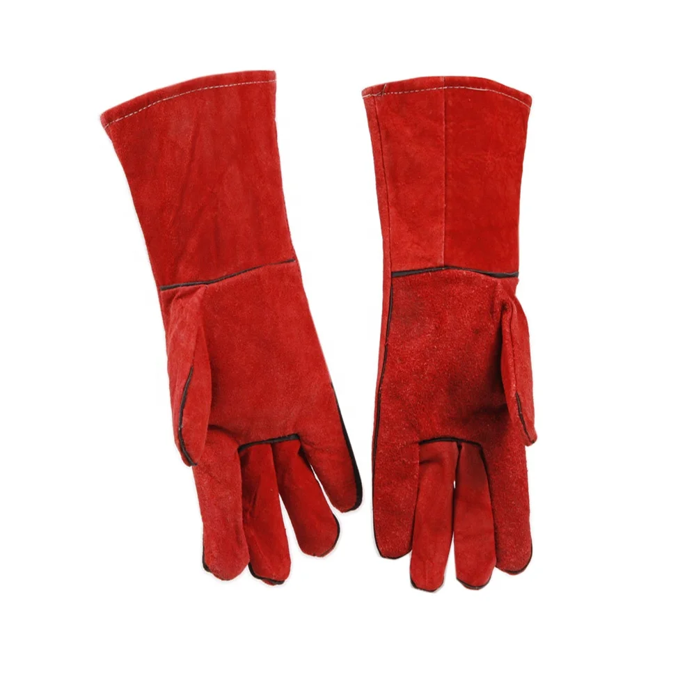 Теплоизоляционные маслостойкие сварочные кожаные перчатки для дуговой сварки из овчины красные коровьей кожи