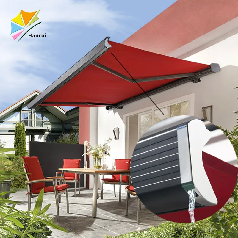 durable windproof motorized  full box retractable awning sunshade rain cover canopy awning outdoor with LED strips