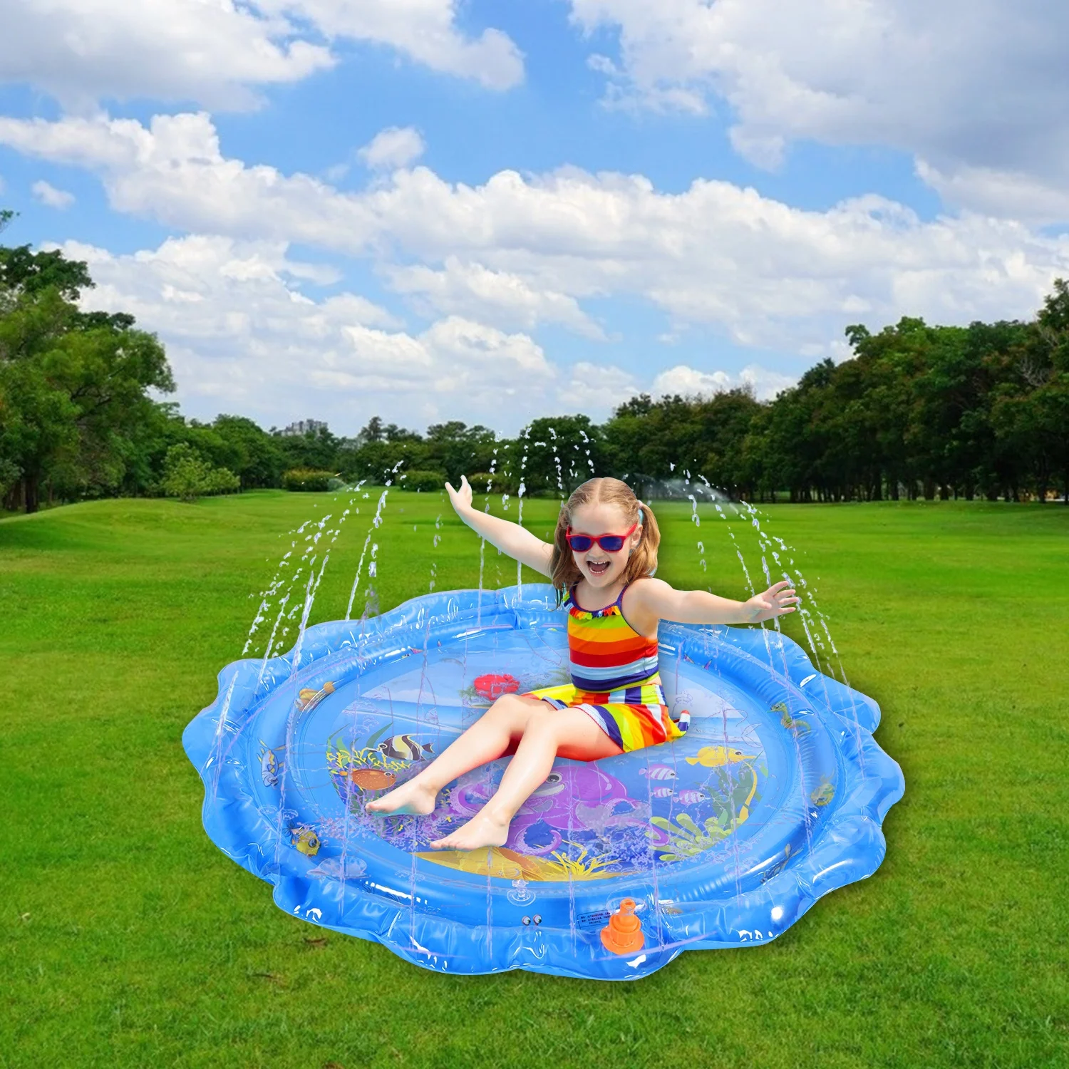 New Design 100cm round Summer Water Toys Inflatable Splash Sprinkler Pad for Kids Backyard Splash Play Mat & Sprinkler-in Stock!