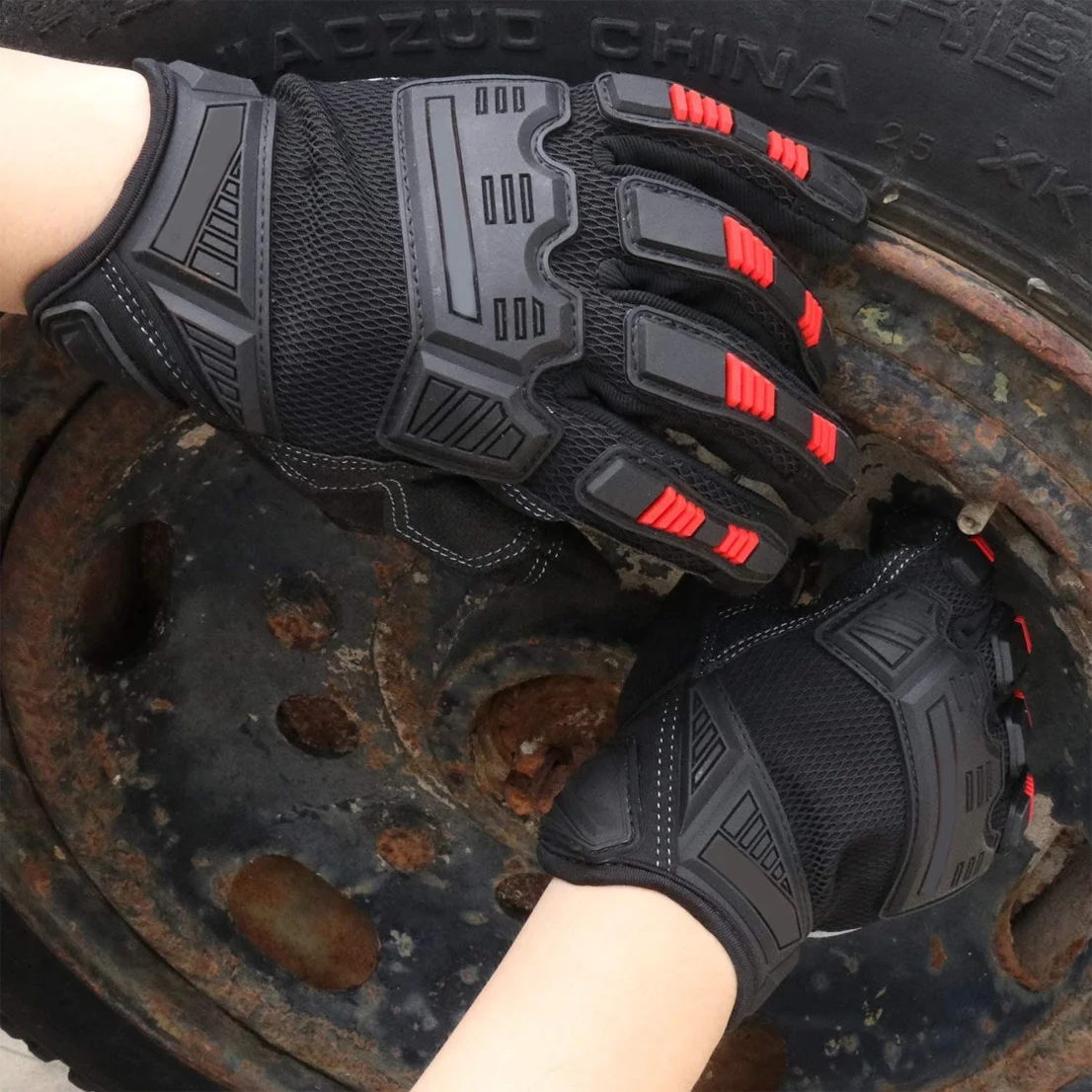 High Quality Goatskin Leather Impact Work Gloves Oil and Gas Safety Gloves Cut Grip Heavy Duty Mechanics Glove Protection