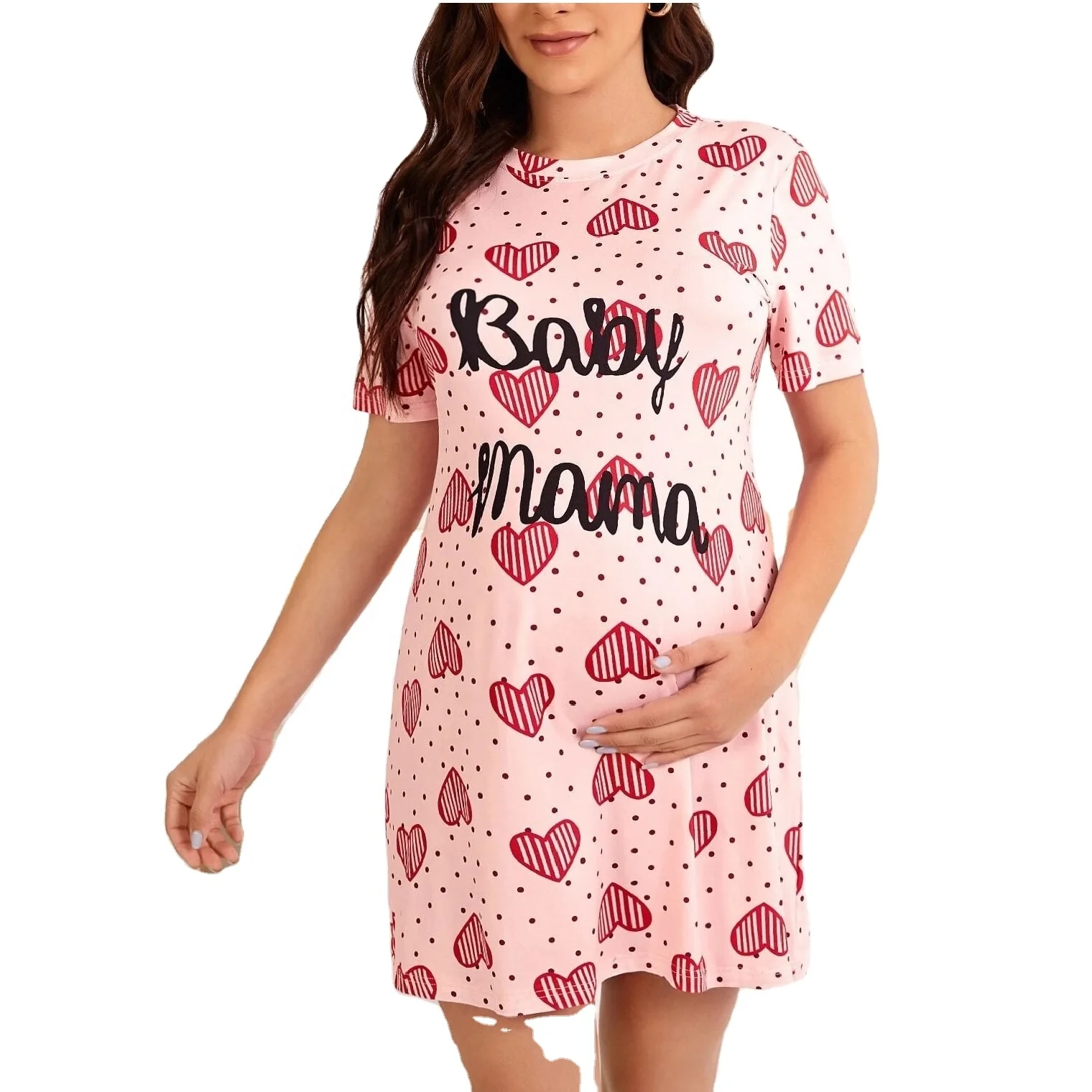 Cotton slogan printed maternity sleep shirt women summer nightgown nightwear clothing  sleepwear casual wear pregnant ladies