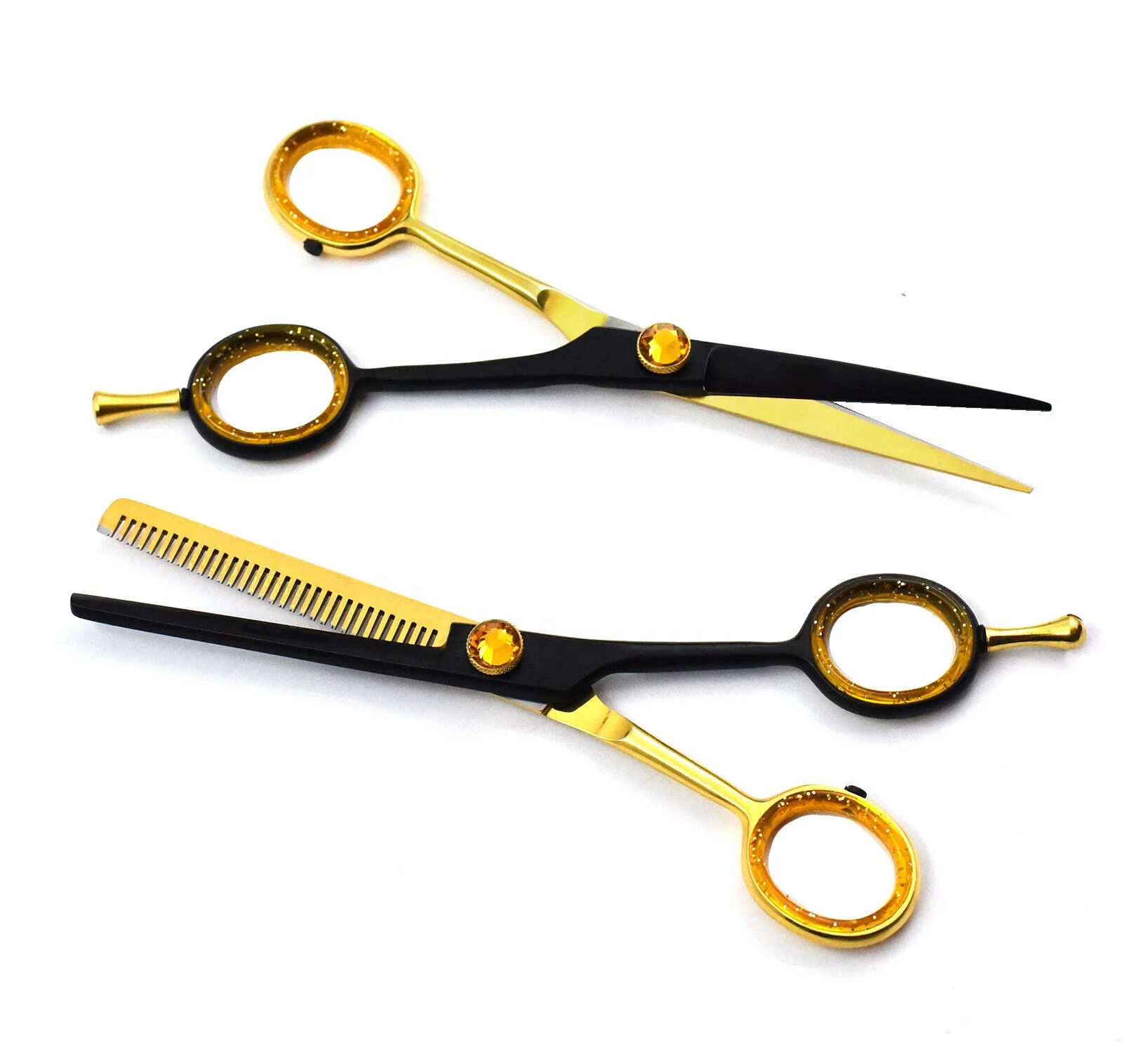 Профессиональные Парикмахерские ножницы для стрижки и филировки набор из нержавеющей стали черного золотого цвета с бритвенным гребнем