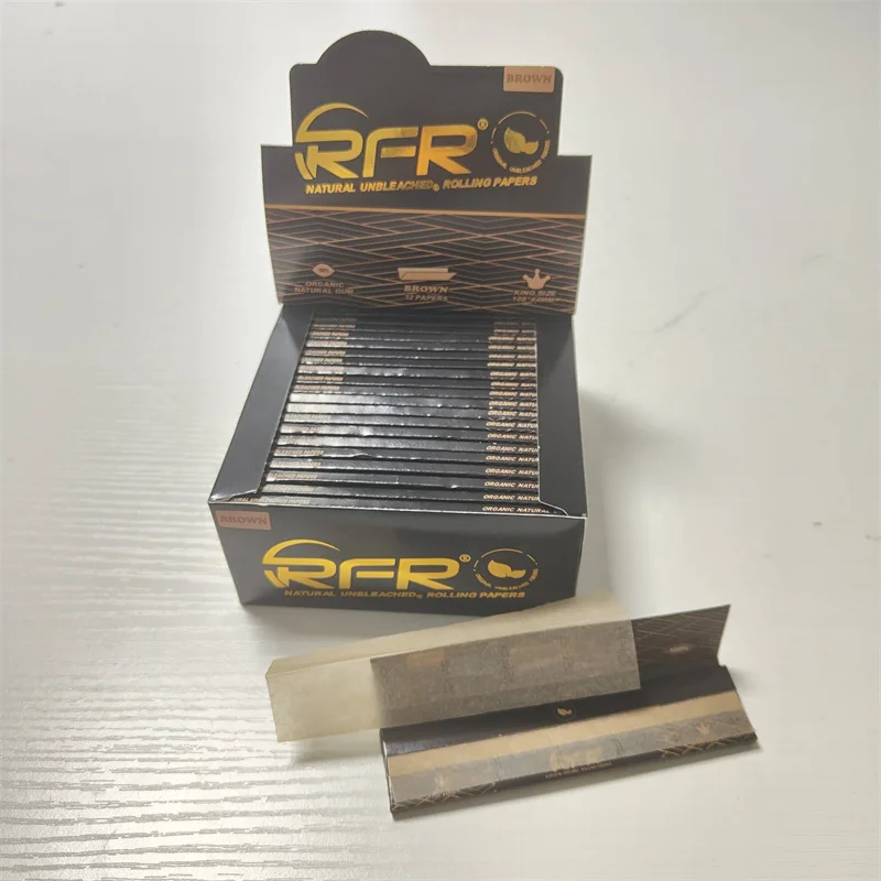 Hot stamping black RFR large size brown cigarette paper 32 sheets per booklets 50 booklets in a box