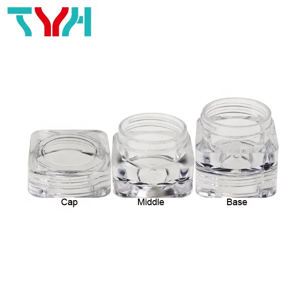 (BQ05-3) 10ML Square Shape Clear Color Cosmetics Jars, Stackable Small Jar (Cap + Middle + Base)