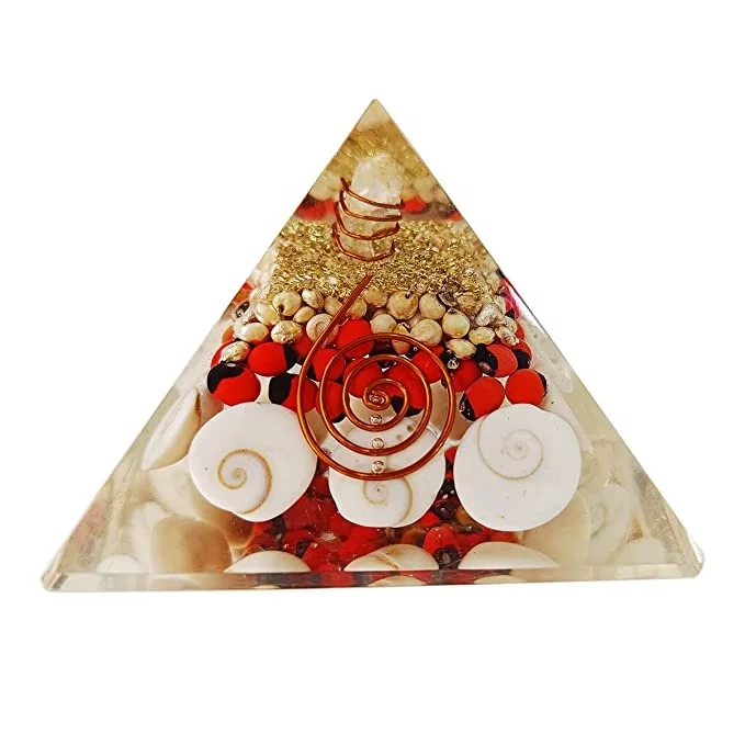 Red & White Chirimoy Seeds Orgonite Pyramid Gemstone Material Home Decor EMF Protection Healing Vaastu Reiki-Themed Meditation