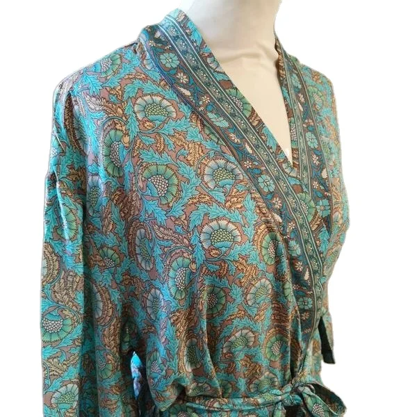 Женское атласное платье-кимоно, короткое платье с цветочным принтом для свадебной вечеринки