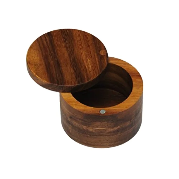 Hot Selling high quality Salt Bowl with Swivel cover Good Quality Durable Salt Bottle for Kitchen Utensil Wood Utensils