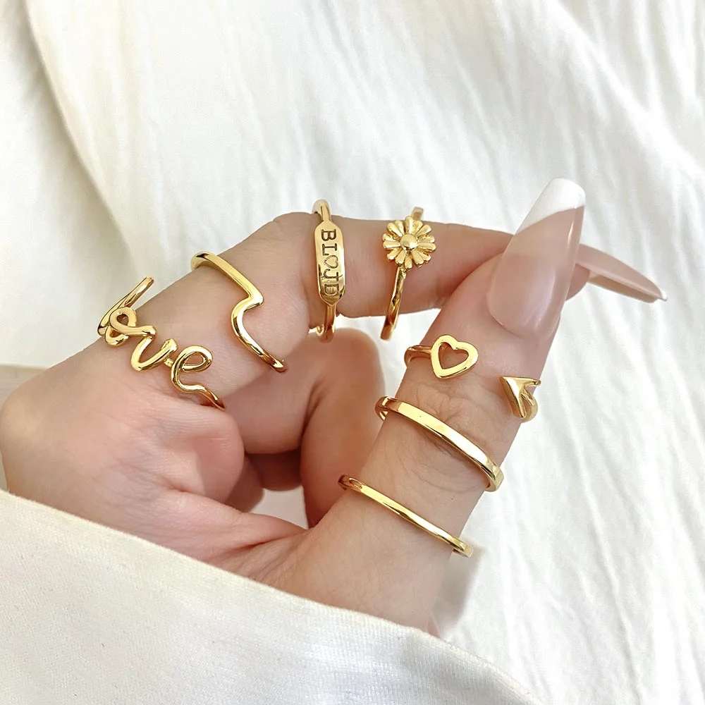 Stack Love Script Ring Curve Fashion Jewelry Custom Name 18K Gold Plated Finger Rings