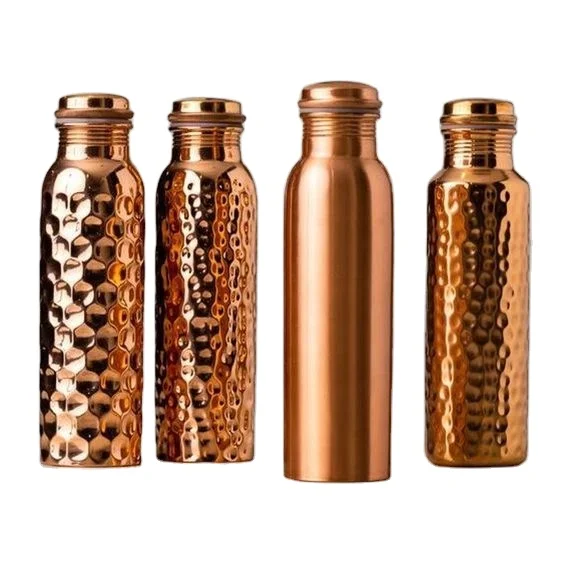 Antique hammered 100% Pure Copper Water Bottle 34 Oz Extra Large - A Leak Proof Ayurvedic Vessel for Yoga Travel Take Out Vessel