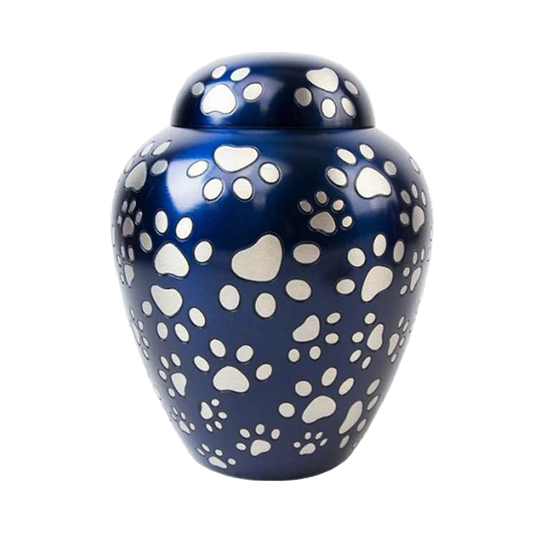 Funeral Aluminium Cremation Urn Paw Printed for Pet Ashes Modern Cremation Round Urn Burial Equipment