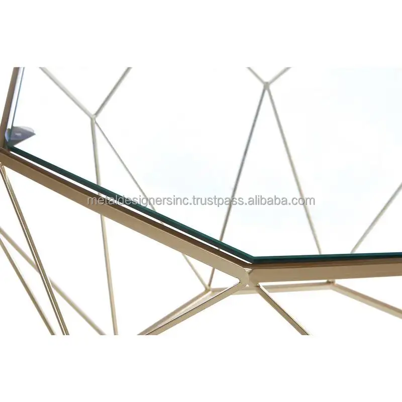 S/2 Nest Tables in Clear Tempered Glass Champagne Metal home decor furniture for living room Furniture Simple & Attractive Table