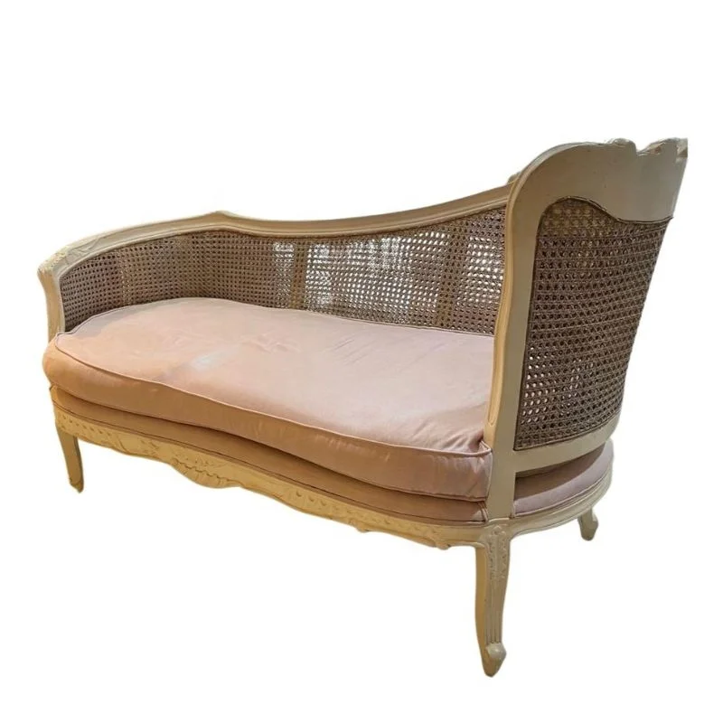 Antique Rattan Sofa Bed French Provincial Wooden Sofa Daybed Chaise Lounge Chair Cane for Living Room Home and Hotel Furniture