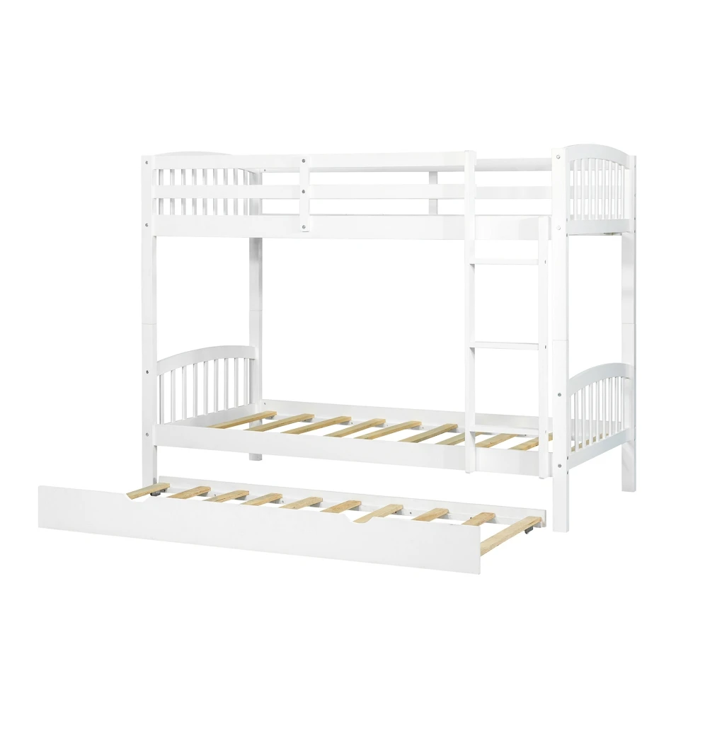 TWIN BUNK BED WITH TRUNDLE modern design wooden bed double deck kids beds made from Vietnam