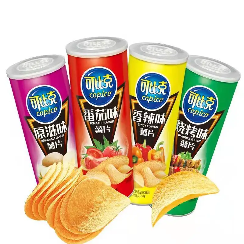 Chinese chips 105g canned puffed food snack potato chips exotic snack potato chips