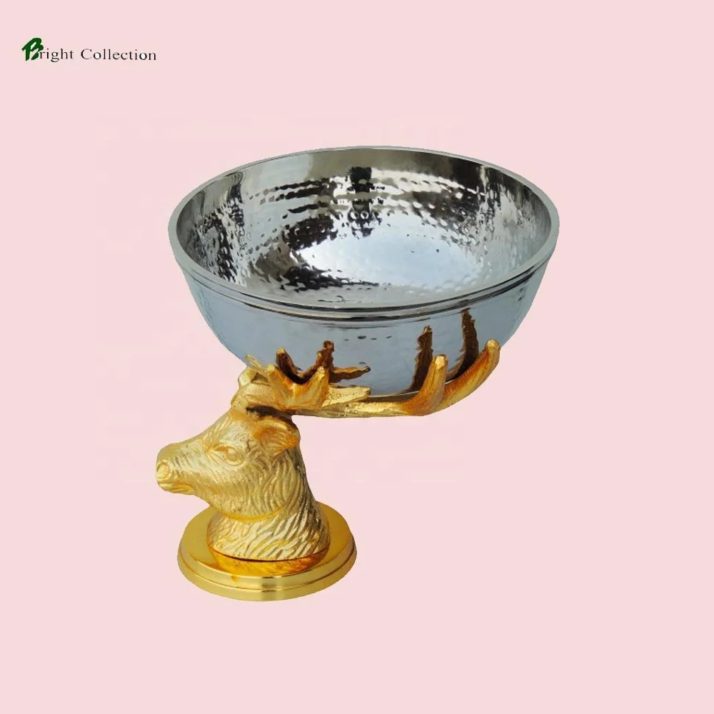 Fancy Sitting Deer on Head Indian Copper Serving Bowls Seafood Serving Bowl Fancy Ceramic Soup Bowls