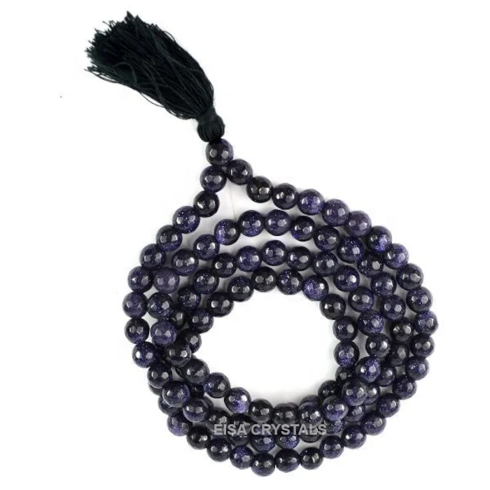 Natural Blue Goldstone Jap Mala Faceted Bead gemstone Jap Mala Best Quality Meditation Beads Necklace Crystal Jewelry