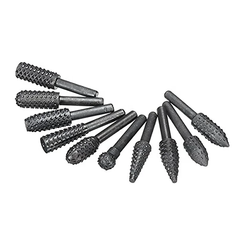 PEXCRAFT 10PCS Rotary Burr Rasp Set with 6MM Shank Rotary File Cutters for Wood Carving