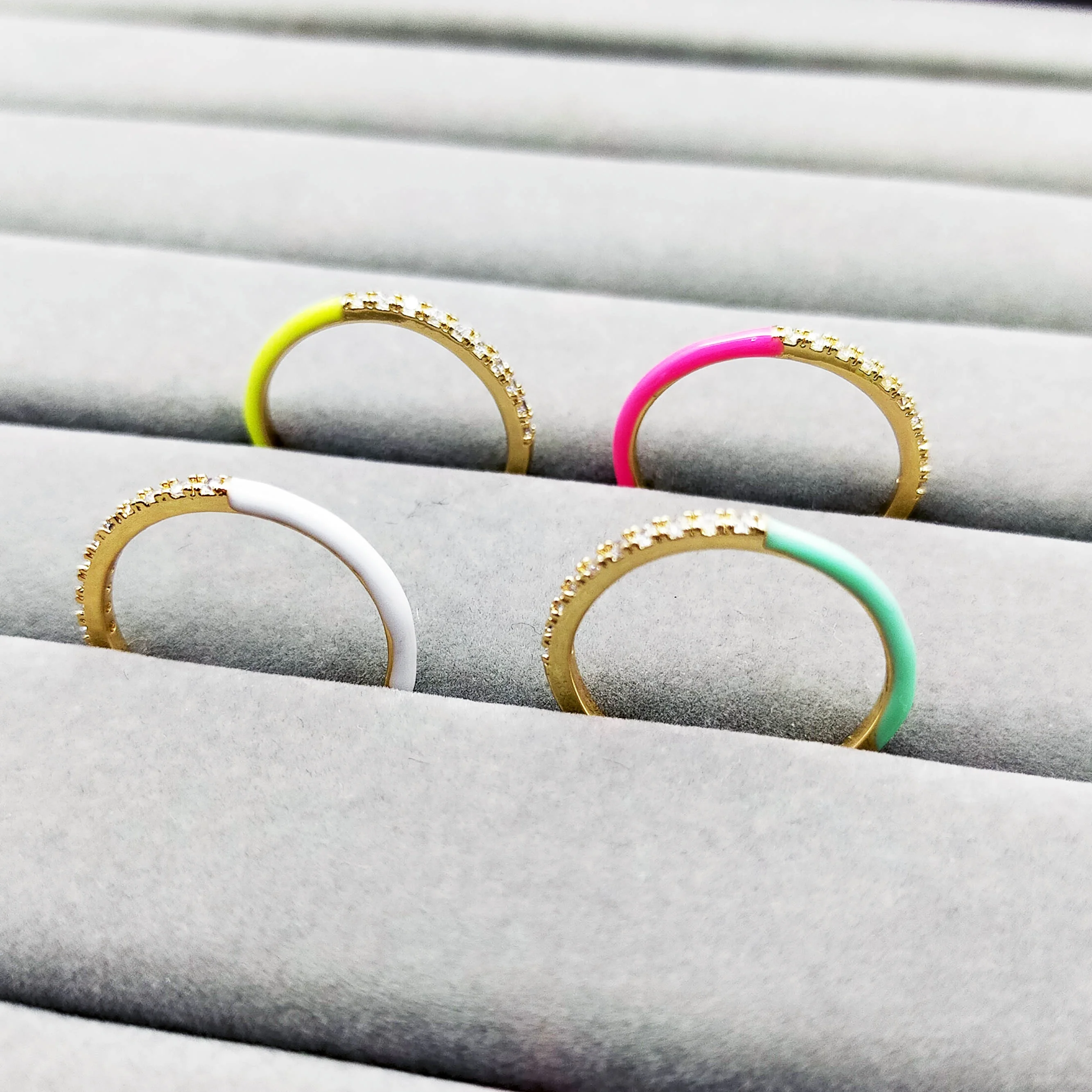 Vintage Neon Enamel Open Adjustment Rings Ladies Fluorescent Zircon Rings