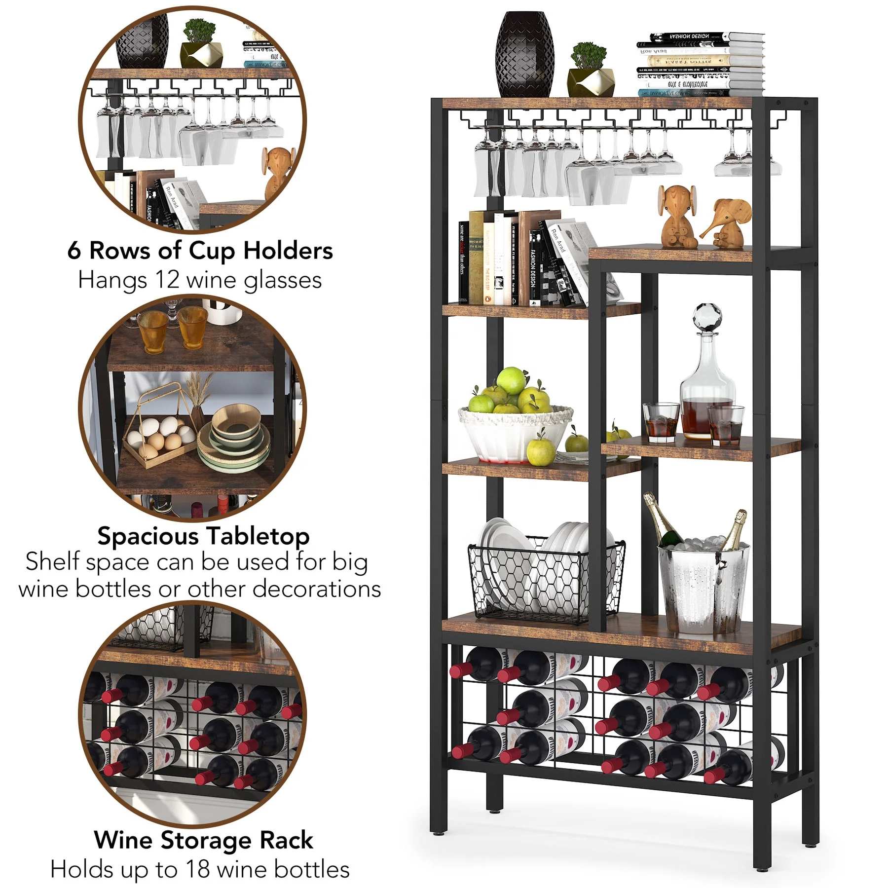 Tribesigns Kitchen Shelf Rack Organizer Microwave Oven Stand Wooden kitchenware Storage Coffee Buffet Bar Cabinet