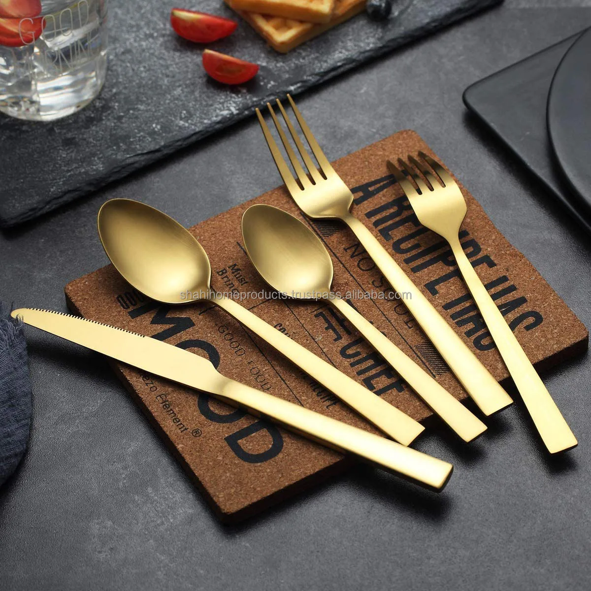 Wholesale Mat Finish Gold Plated Stainless Steel Cutlery Flatware Set steel spoons forks baby spoons knife gold spoon gold fork