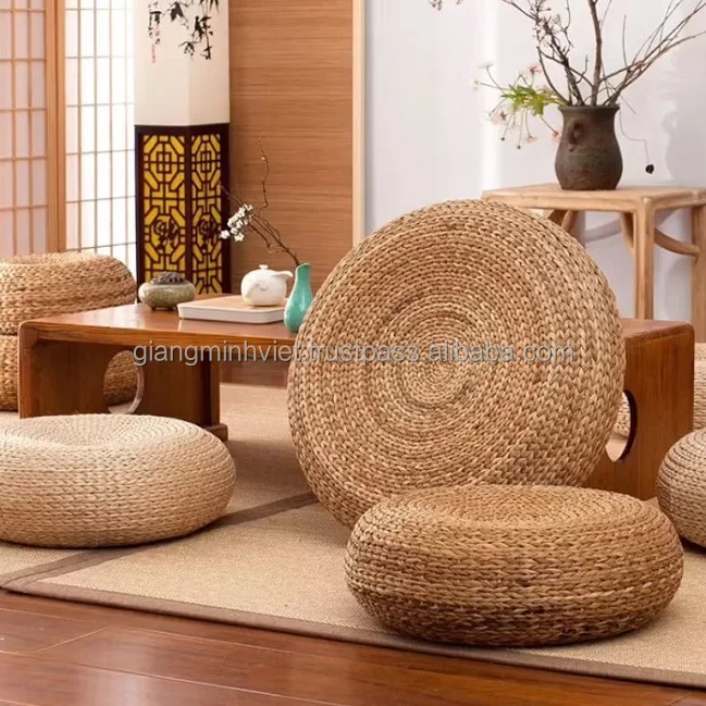 Boho Vintage Vietnamese Water Hyacinth Round Seat Cushion for Home Decor Christmas Gifts New Year Presents