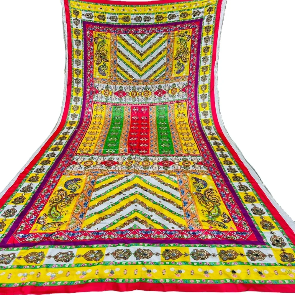 High Quality Heavy Embroidered Mirror Work Silk Shawls Winter Ethnic Banarsi Duppatta Scarves for Women Low Price
