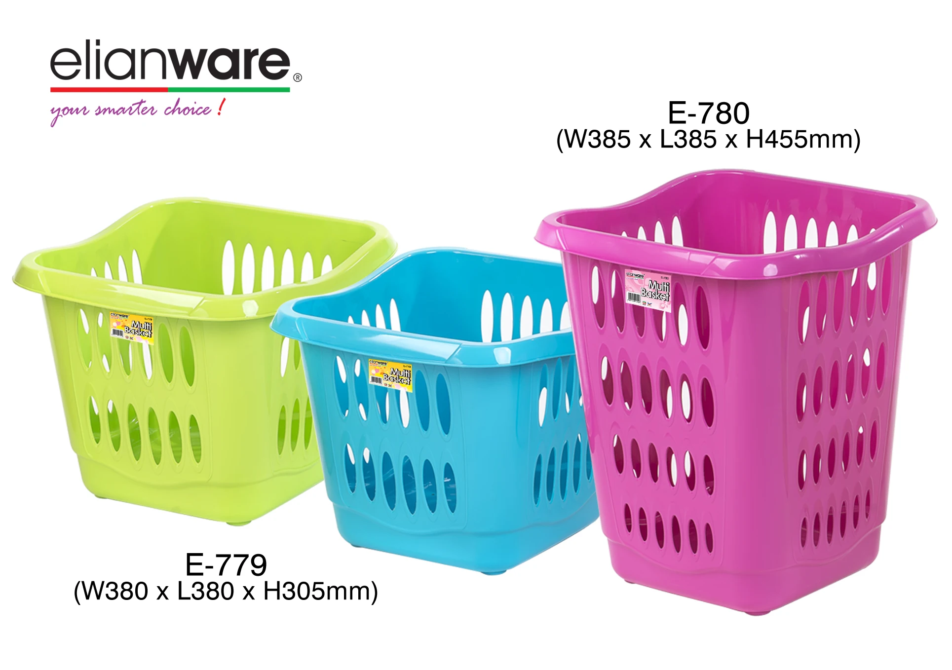 Elianware High Quality Large Loading Amount Plastic Square Size Shopping Storage Basket with Handle