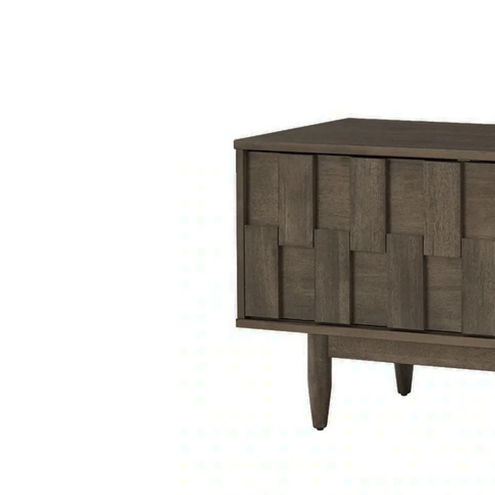 Mid-Century TV Stand  Solid Teak Wood With 2-Drawer and Dark Brown Natural Finish