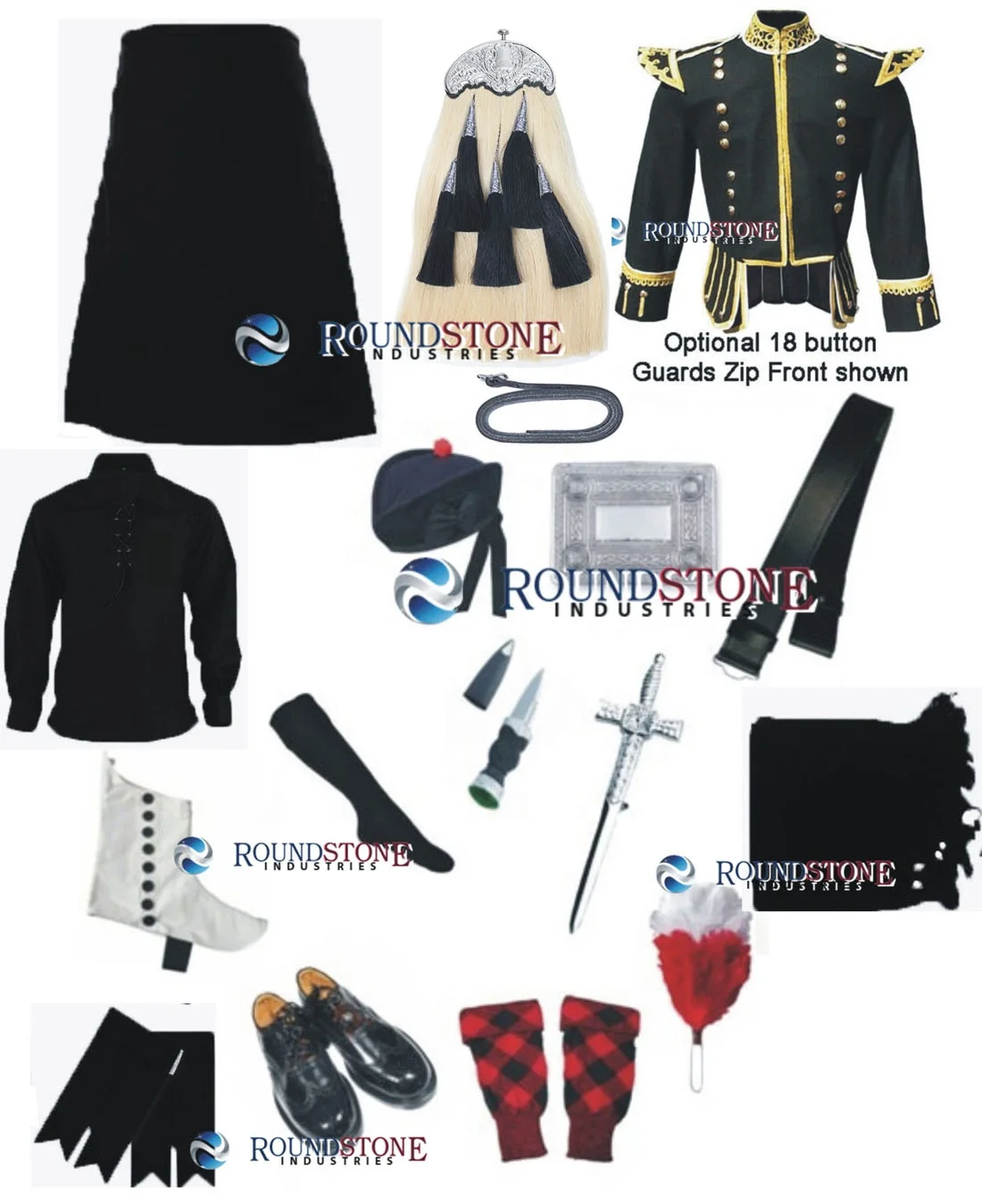 Однотонная черная ткань Kilt Package