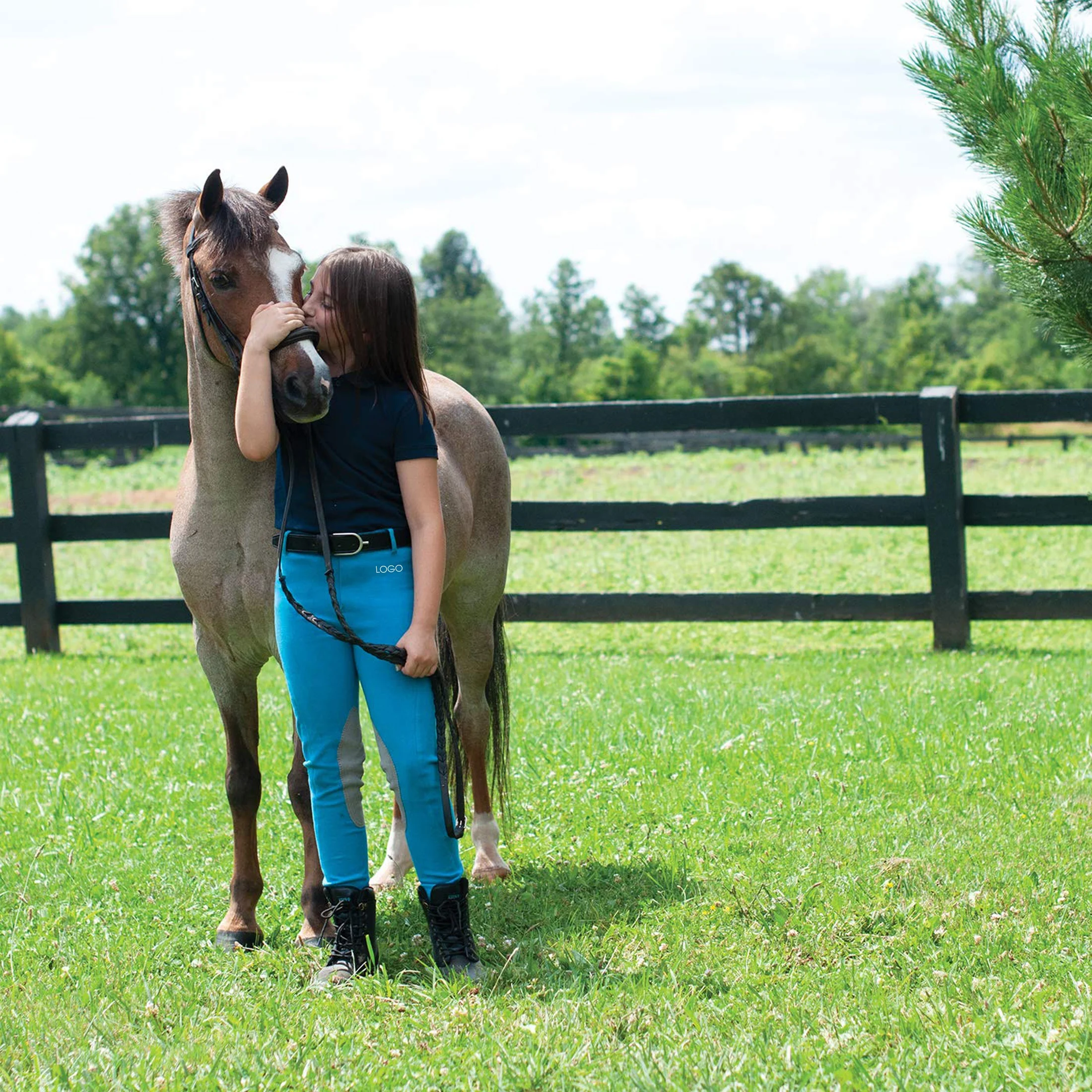 Horsekraft Equestrian Clothing Stretchable Pants Cotton Spandex Fabric Suede Knee Patch Kids Breeches from Indian Exporters