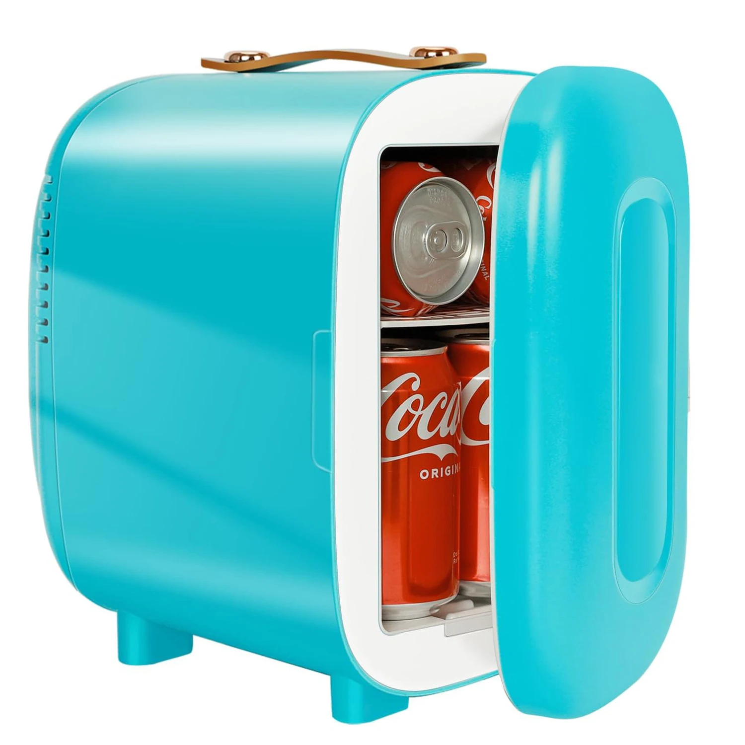 Portable Mini Fridge Cooler and Warmer, 4 Liter Capacity Chills 6 Cans, Snacks, and Skincare Products, A/C Operation,  (Blue)