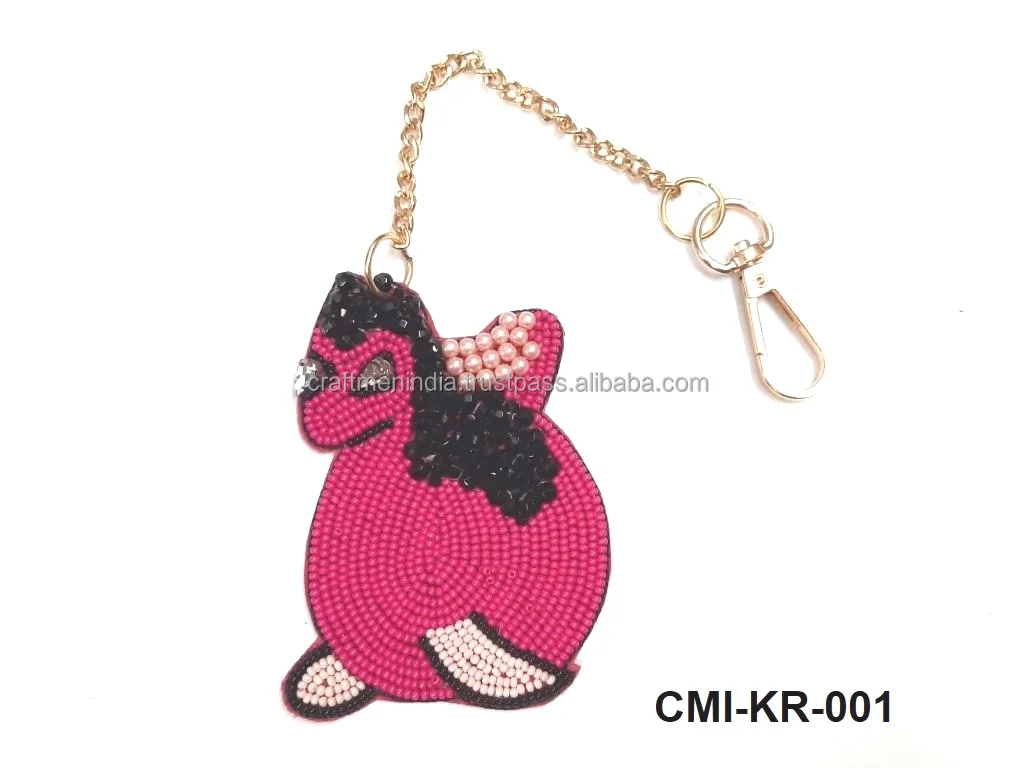 Latest Creative Hello Kitty Beaded Keychain Accessory Handmade Stainless Steel Car Pendant Bag Anime Style Fashion Promotional