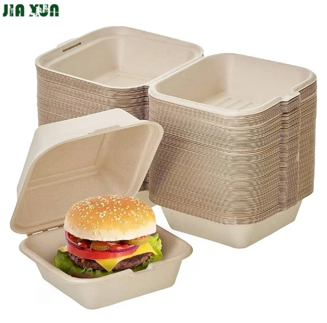 6 inches Biodegradable takeaway take away pizza hamburger burger bento meal fast food packing pulp lunch bagasse sugarcane