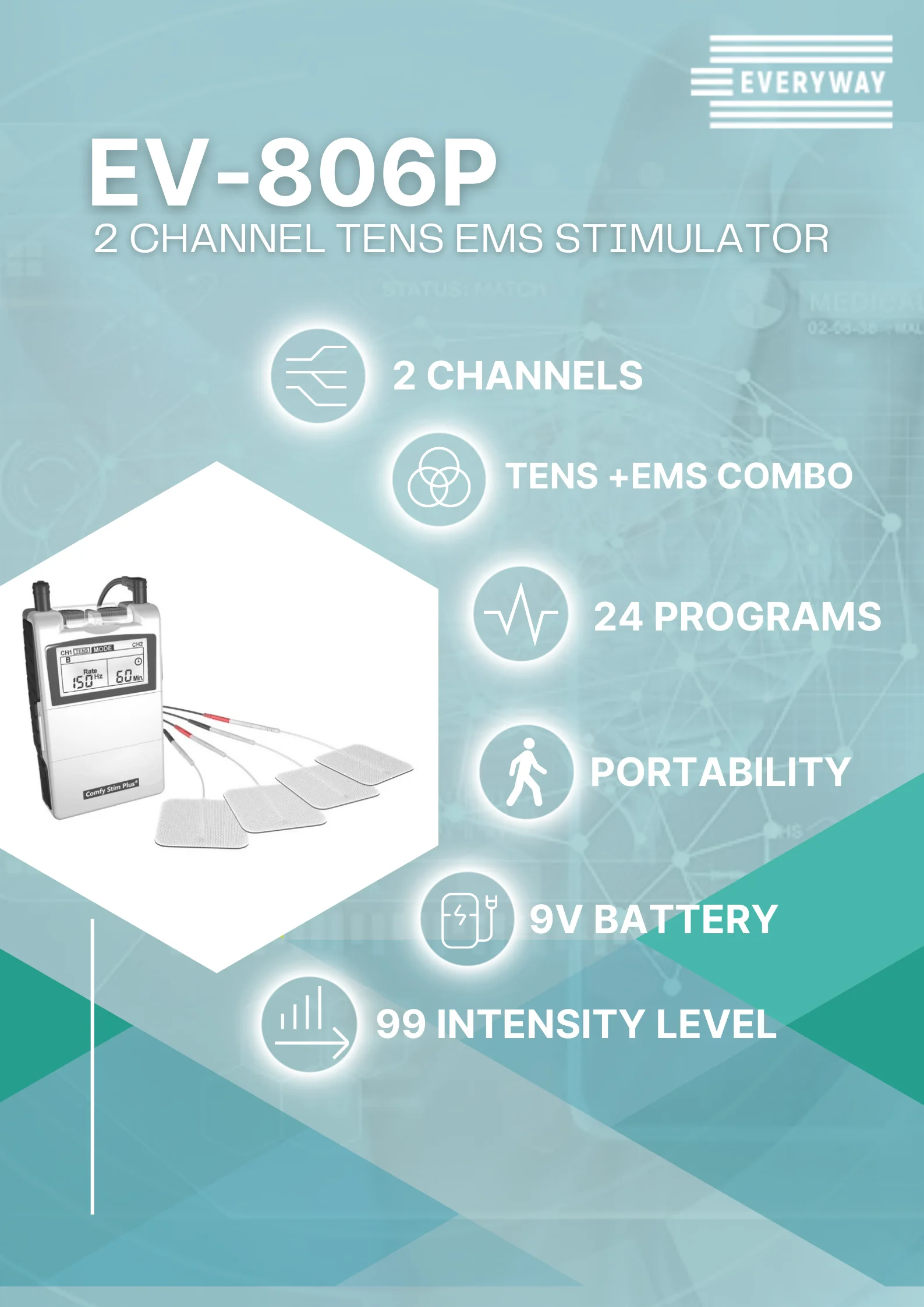 Portable Physiotherapy Equipment EV-806P Ems Muscle Stimulation Machine Class II Nerve Stimulator Physical Therapy Equipment