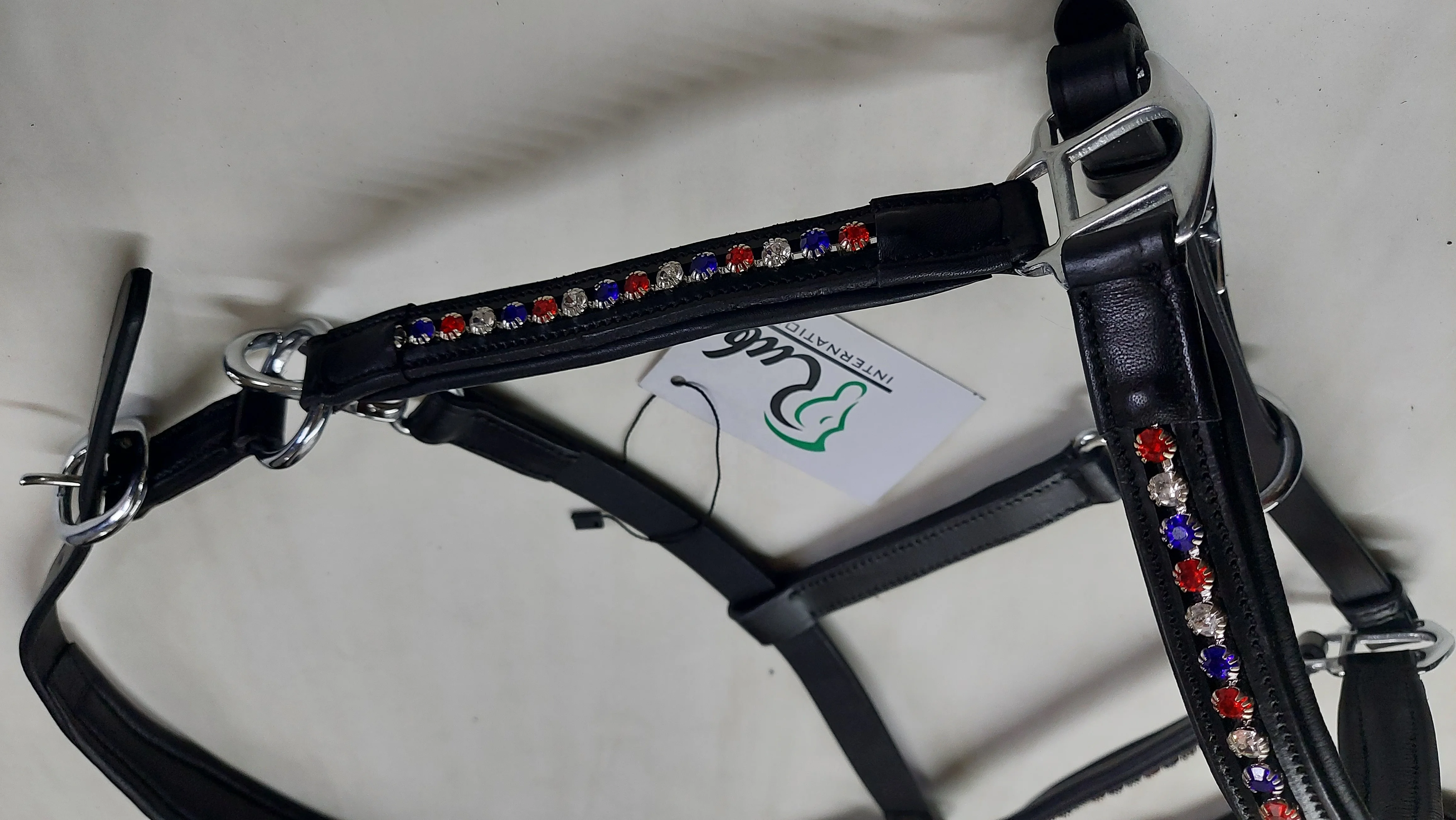 Western Smart Fitting Horse Halter Black Red Blue White Crystal Brass with Nylon Crystal Brass Nylon Horse Halter