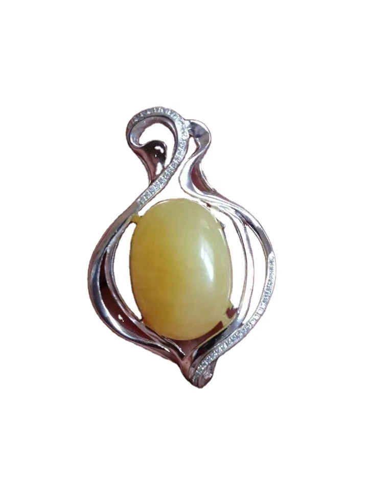 100% natural high quality Amber inlay silver pendant