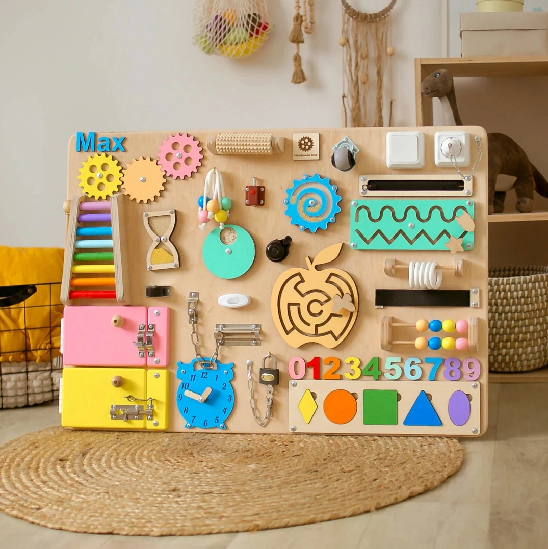 LM KIDS montessori sensory toddler felt baby wooden crocodile pastel electric busy board trending steering wheel with lighta