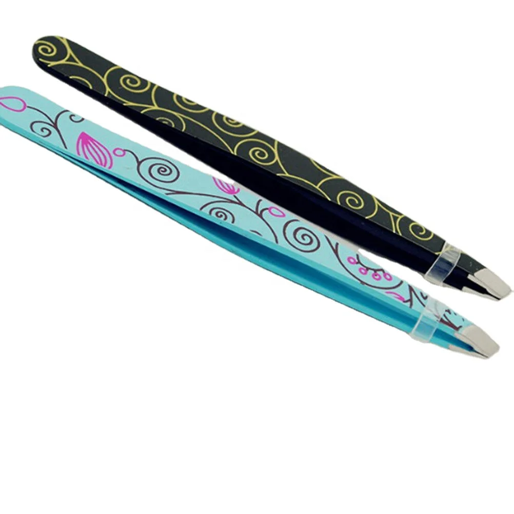 Eyebrow tweezers laser marking tweezers black/sky blue Welcomed Eyelash Tweezers With Logo With Paper Transfering Printing