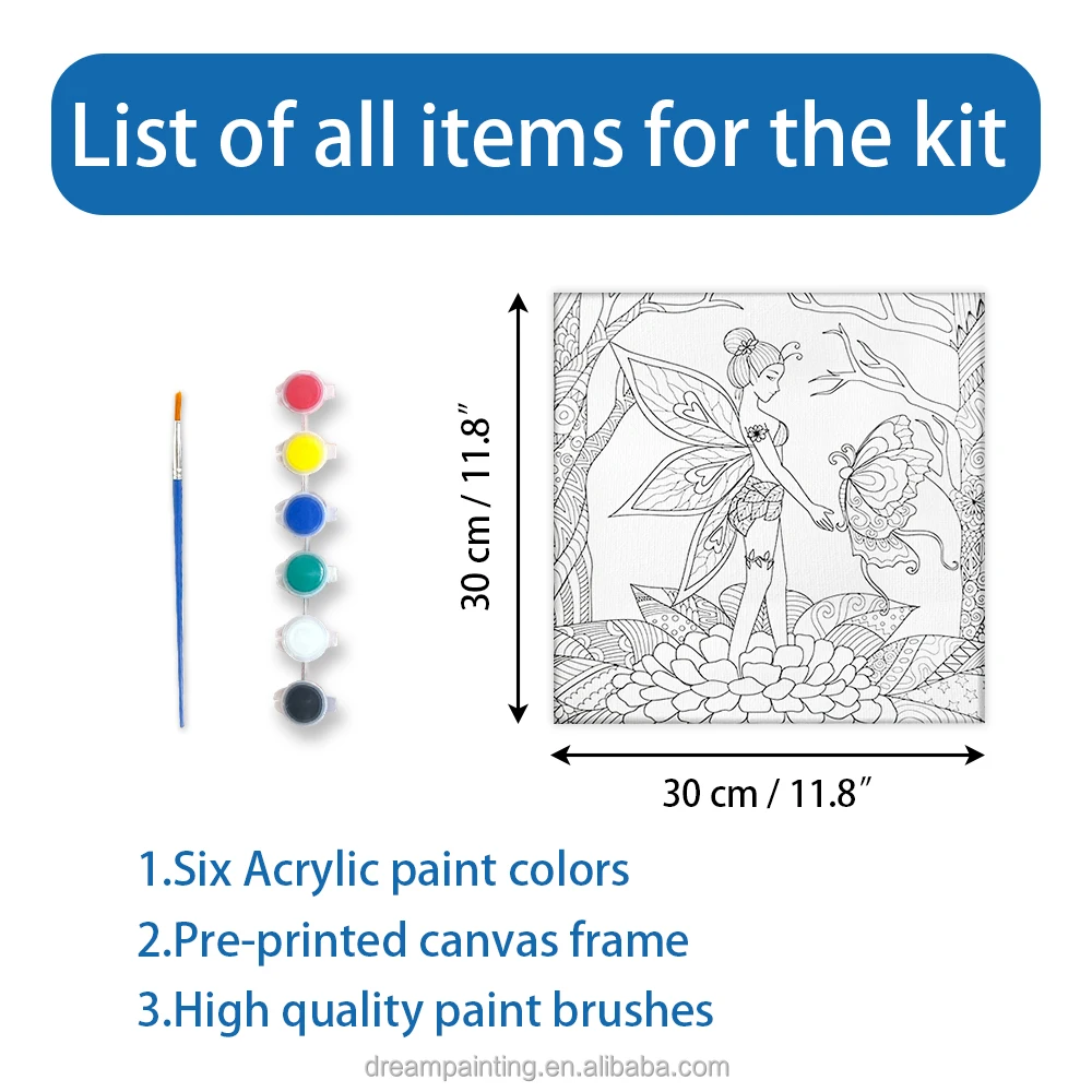 Pre-printed Canvas Painting Kit With Brush 30*30CM Stretched Canvas Print for Adult DIY Art Painting